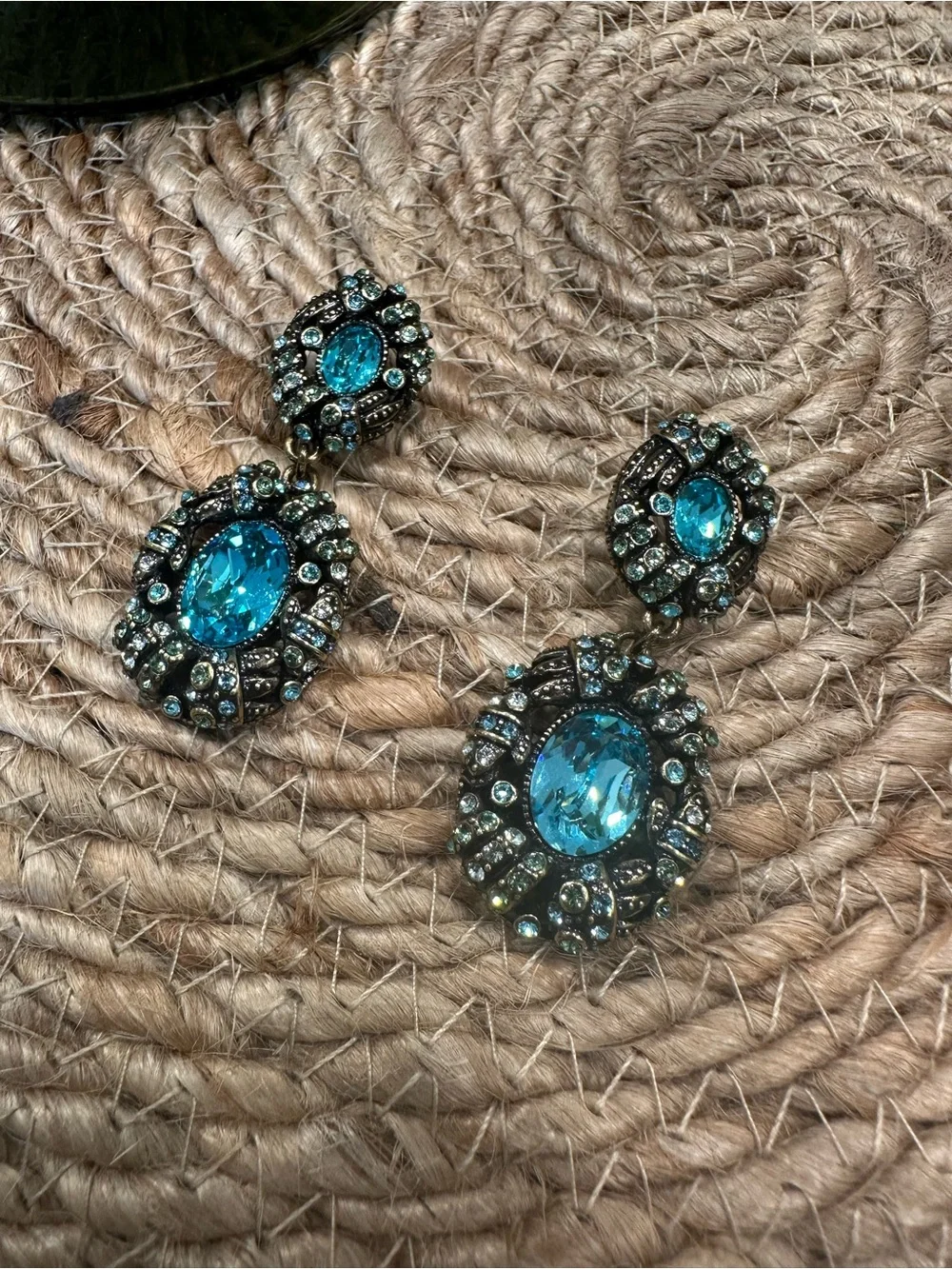 Heidi Daus Art Deco Turquoise Crystal Drop Earrings - Picture 1 of 4
